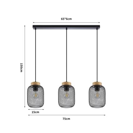 Brilagi - pakaramā lampa uz troses BASKLITE 3xE27/15W/230V koks/melns