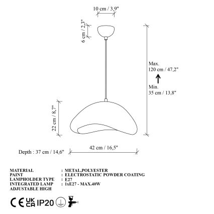 Brilagi - Pakaramā lampa WABI SABI ar vadu 1xE27/40W/230V Ø 42 cm, balta