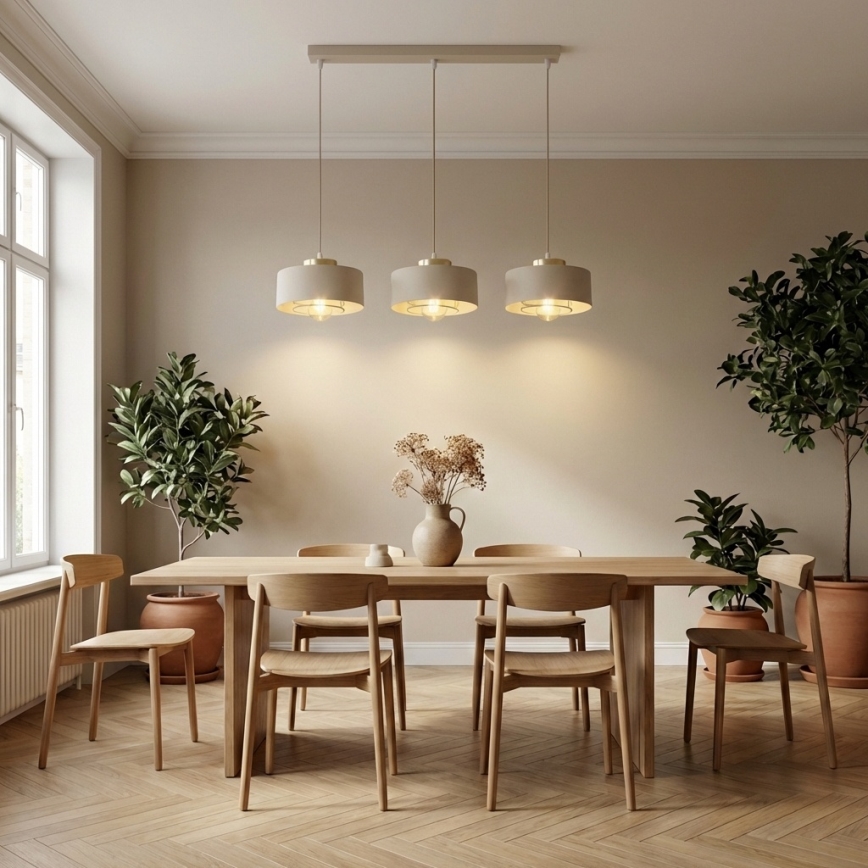 Brilagi - Pakaramā lustra ar vadu SPRING 3xE27/60W/230V bēša/zelta