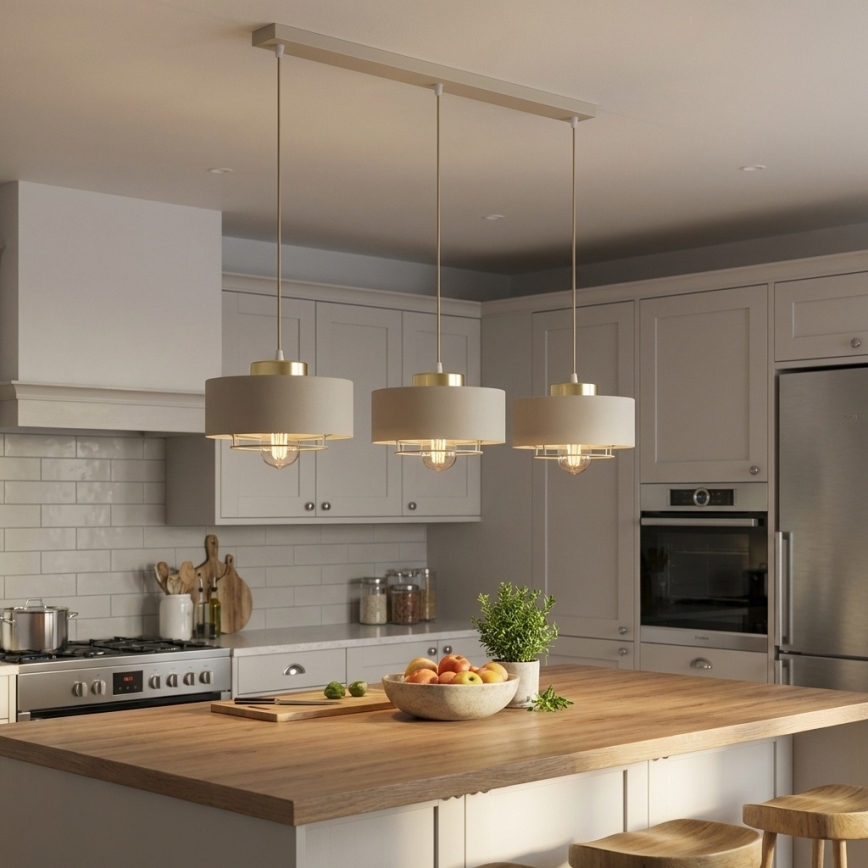 Brilagi - Pakaramā lustra ar vadu SPRING 3xE27/60W/230V bēša/zelta