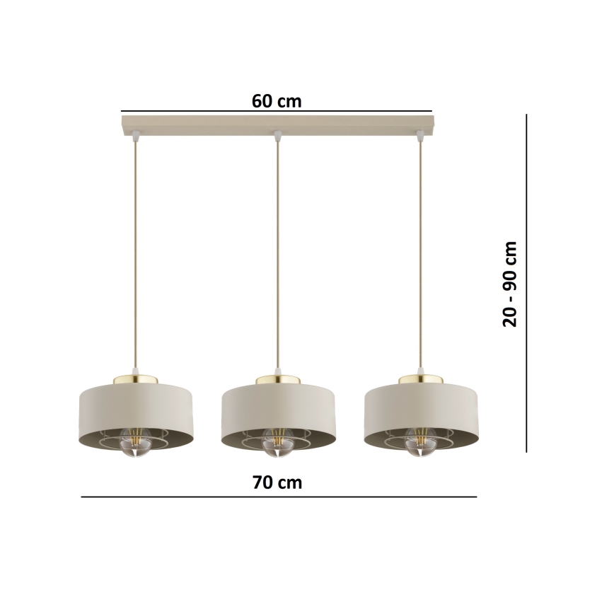 Brilagi - Pakaramā lustra ar vadu SPRING 3xE27/60W/230V bēša/zelta