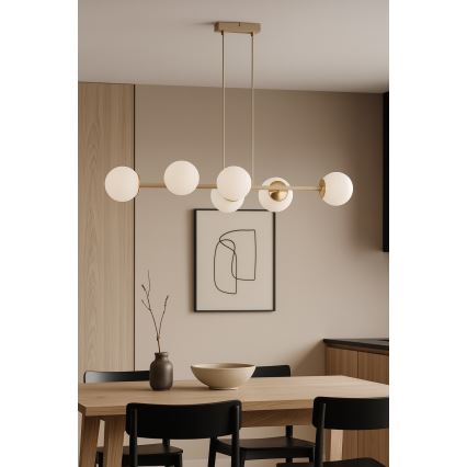 Brilagi - Pakaramā lustra uz kabeļa 6xE27/60W/230V bēša/zelta