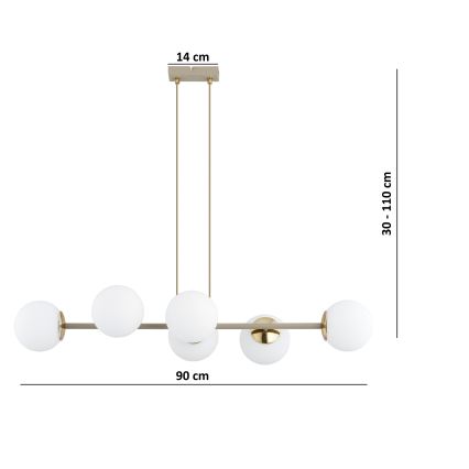 Brilagi - Pakaramā lustra uz kabeļa 6xE27/60W/230V bēša/zelta