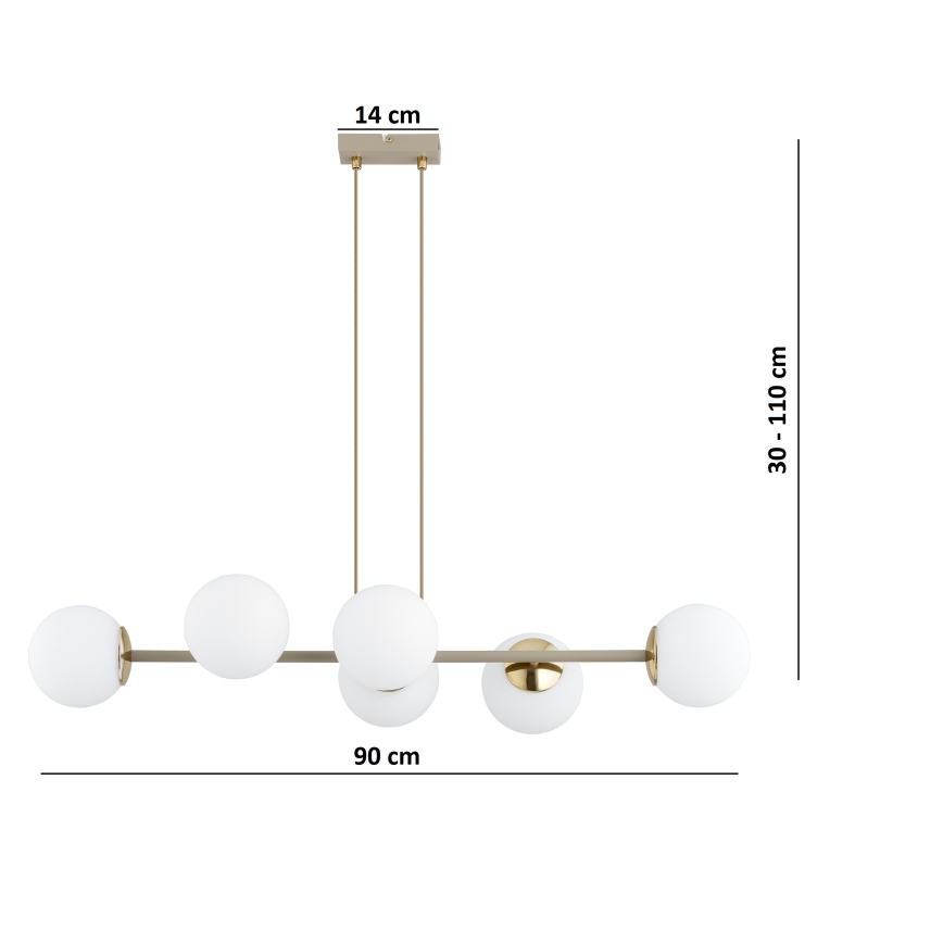 Brilagi - Pakaramā lustra uz kabeļa 6xE27/60W/230V bēša/zelta