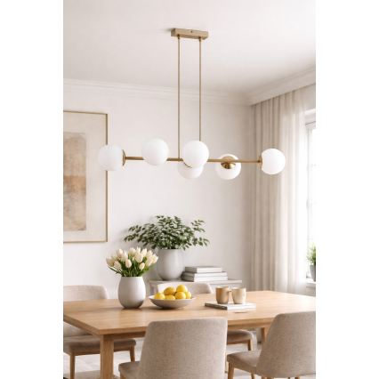 Brilagi - Pakaramā lustra uz kabeļa MILO ECRU 6xE27/60W/230V bēša/zelta