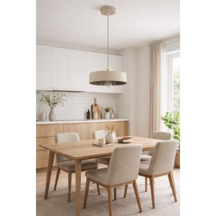 Brilagi - Pakaramā lustra uz kabeļa SPRING 1xE27/60W/230V Ø 30 cm bēša/zelta
