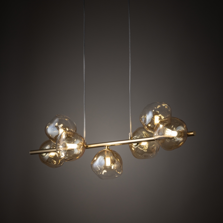 Brilagi - Pakaramā lustra uz kabeļa VULCANO 7xG9/8W/230V zelta/dūmakaina bēša