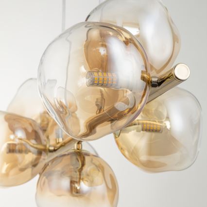 Brilagi - Pakaramā lustra uz kabeļa VULCANO 7xG9/8W/230V zelta/dūmakaina bēša