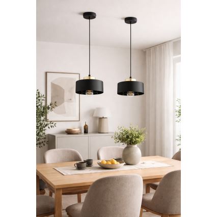 Brilagi - Pakaramais gaismeklis ar auklu 1xE27/60W/230V Ø 20 cm melns/zelts