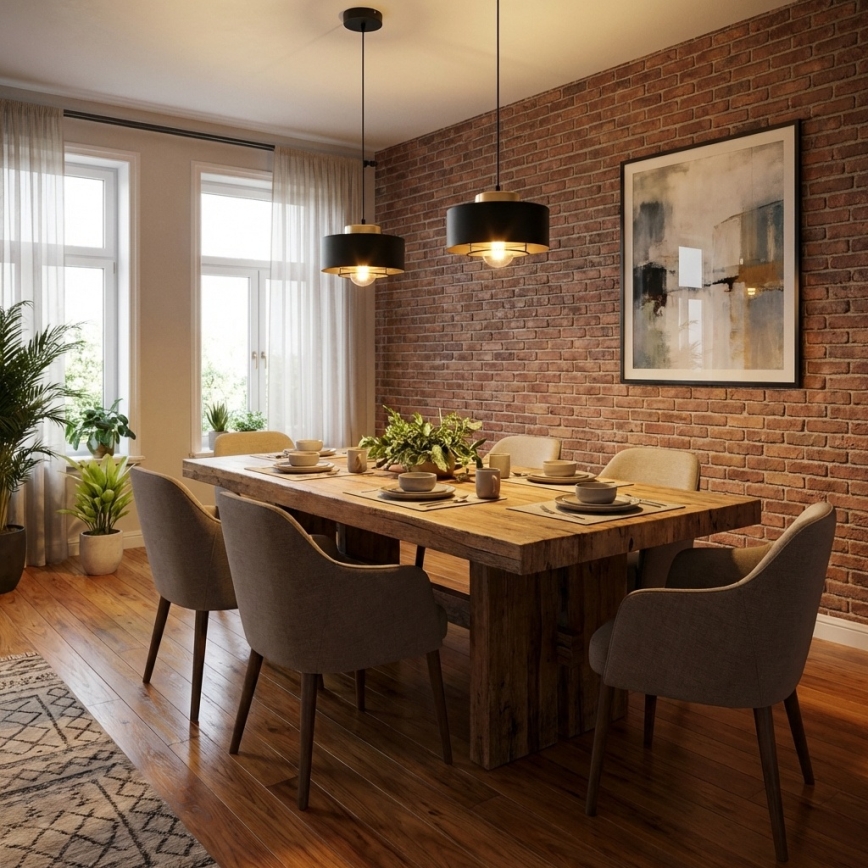 Brilagi - Pakaramais gaismeklis ar auklu 1xE27/60W/230V Ø 20 cm melns/zelts