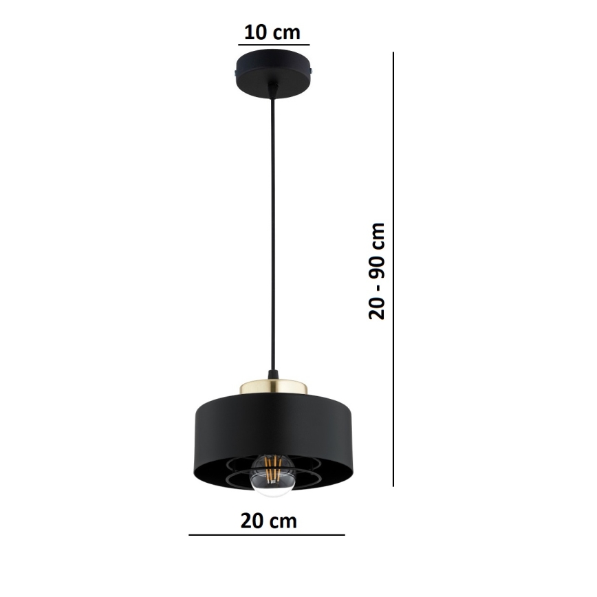 Brilagi - Pakaramais gaismeklis ar auklu 1xE27/60W/230V Ø 20 cm melns/zelts