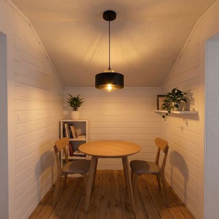 Brilagi - Pakaramais gaismeklis ar auklu SPRING 1xE27/60W/230V Ø 20 cm melns/zelts