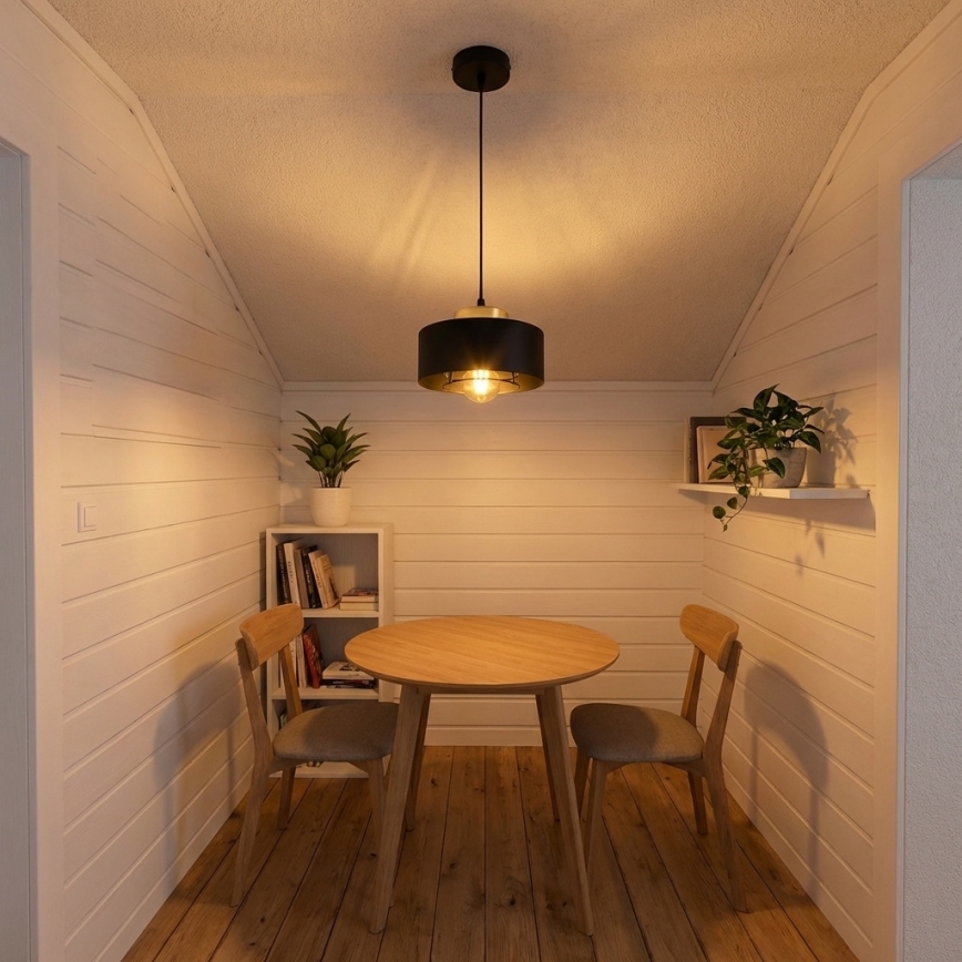Brilagi - Pakaramais gaismeklis ar auklu SPRING 1xE27/60W/230V Ø 20 cm melns/zelts