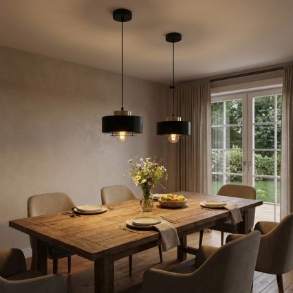 Brilagi - Pakaramais gaismeklis ar auklu SPRING 1xE27/60W/230V Ø 20 cm melns/zelts