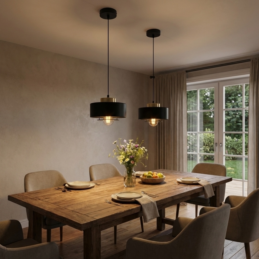 Brilagi - Pakaramais gaismeklis ar auklu SPRING 1xE27/60W/230V Ø 20 cm melns/zelts