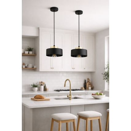 Brilagi - Pakaramais gaismeklis ar auklu SPRING 1xE27/60W/230V Ø 20 cm melns/zelts