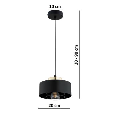 Brilagi - Pakaramais gaismeklis ar auklu SPRING 1xE27/60W/230V Ø 20 cm melns/zelts