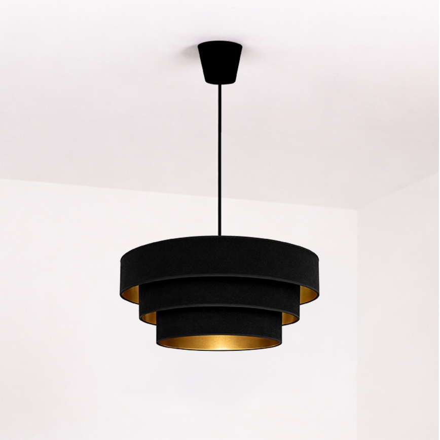 Brilagi - Pakaramais gaismeklis ar kabeli LUNETA 1xE27/60W/230V Ø 40 cm melns/zelts