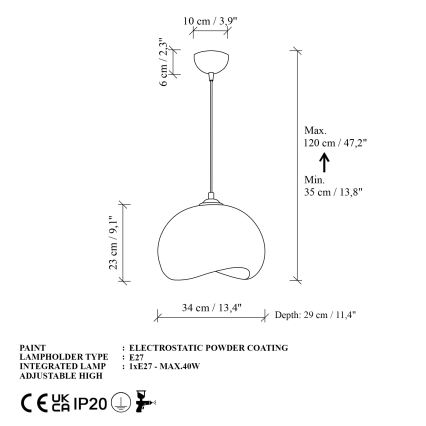 Brilagi - Pakaramais gaismeklis ar vadu WABI SABI 1xE27/40W/230V, diametrs 34 cm, balts