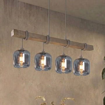 BRILAGI - Pakaramais gaismeklis ar vadu WOOD GLASS 4xE27/60W/230V priede/pelēka/dūmakaina pelēka