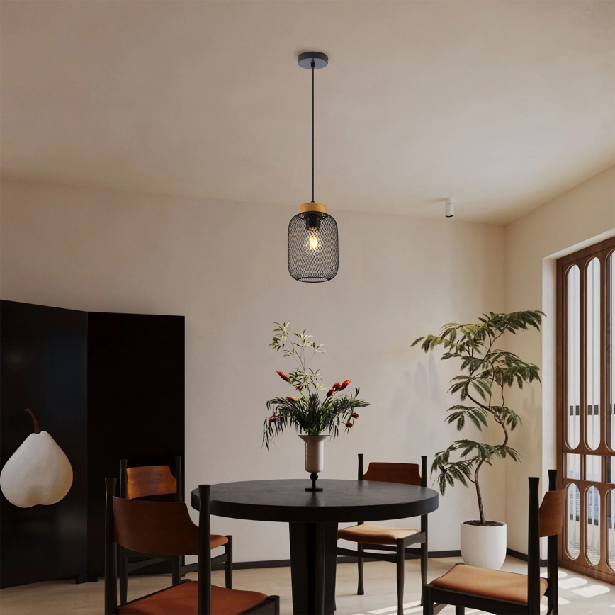 Brilagi - Pakaramais gaismeklis uz troses BASKLITE 1xE27/15W/230V kaučuka koks/melns