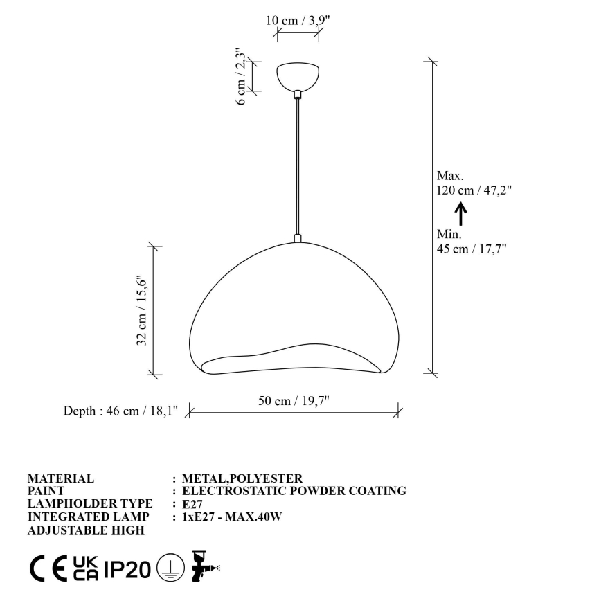 Brilagi - Pakaramais gaismeklis WABI SABI ar kabeli 1xE27/40W/230V Ø 50 cm balts