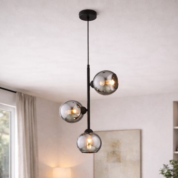 Brilagi - Pakarināmā lampa ar kabeli DIOR 3xE27/60W/230V melna/dūmakaini pelēka