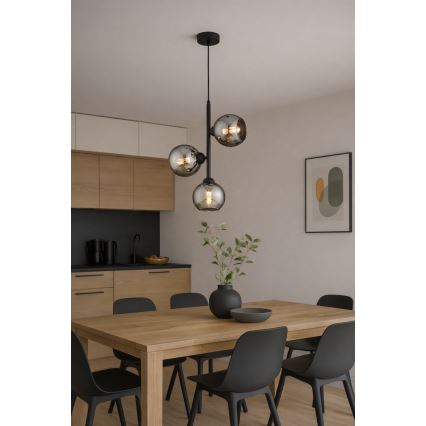 Brilagi - Pakarināmā lampa ar kabeli DIOR 3xE27/60W/230V melna/dūmakaini pelēka