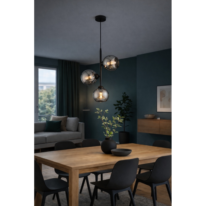 Brilagi - Pakarināmā lampa ar kabeli DIOR 3xE27/60W/230V melna/dūmakaini pelēka