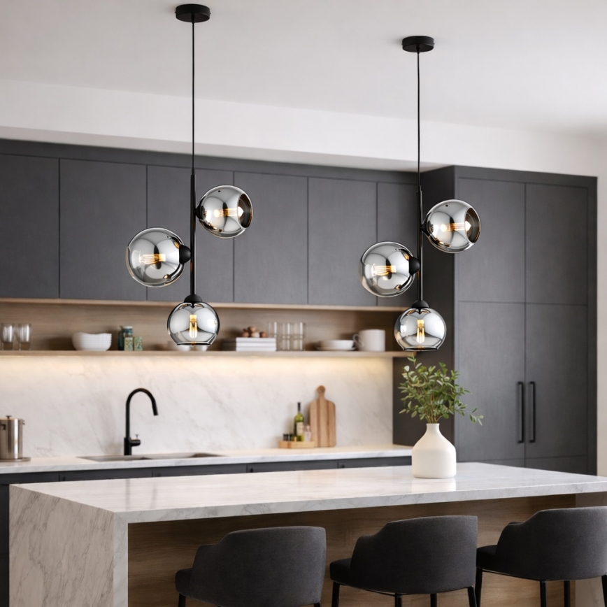 Brilagi - Pakarināmā lampa ar kabeli DIOR 3xE27/60W/230V melna/dūmakaini pelēka