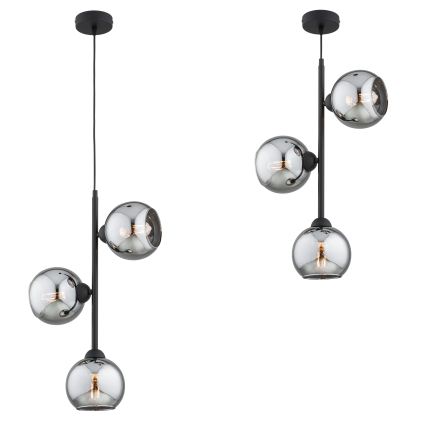 Brilagi - Pakarināmā lampa ar kabeli DIOR 3xE27/60W/230V melna/dūmakaini pelēka