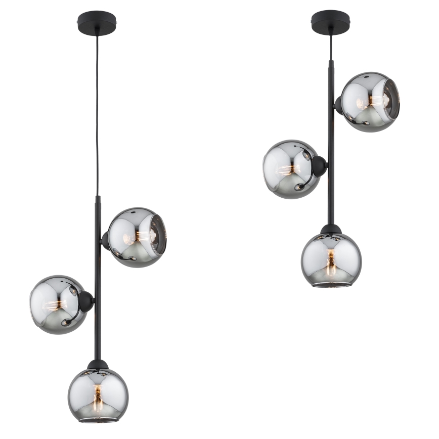 Brilagi - Pakarināmā lampa ar kabeli DIOR 3xE27/60W/230V melna/dūmakaini pelēka
