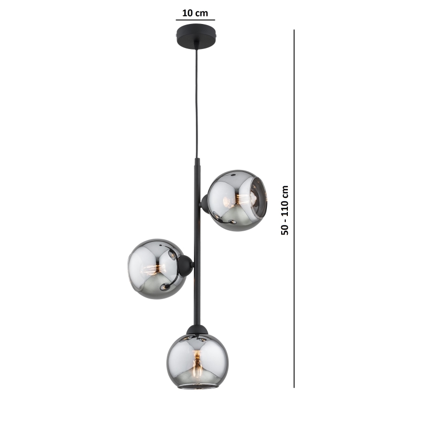 Brilagi - Pakarināmā lampa ar kabeli DIOR 3xE27/60W/230V melna/dūmakaini pelēka