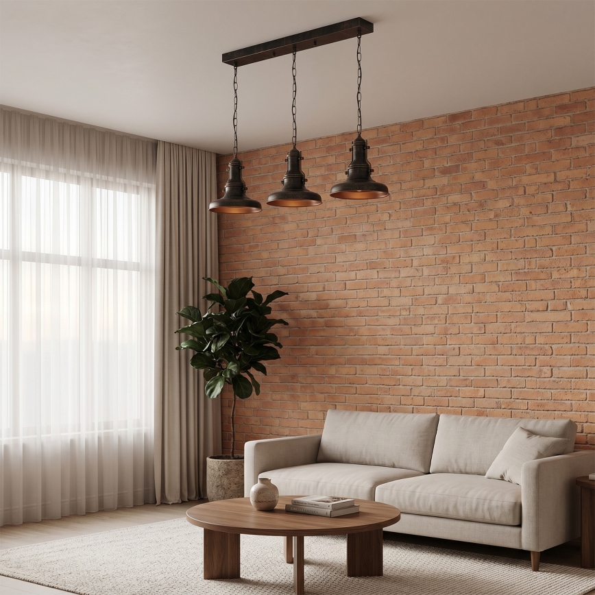 Brilagi - Pakarināmā lustra ar ķēdi PYRONIC 3xE27/40W/230V bronzas/patina