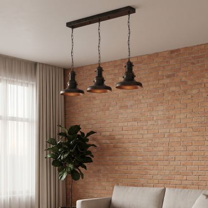 Brilagi - Pakarināmā lustra ar ķēdi PYRONIC 3xE27/40W/230V bronzas/patina