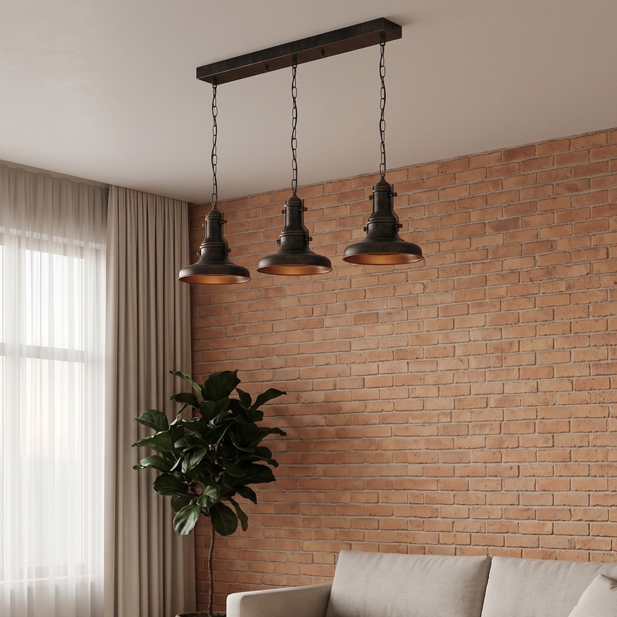 Brilagi - Pakarināmā lustra ar ķēdi PYRONIC 3xE27/40W/230V bronzas/patina
