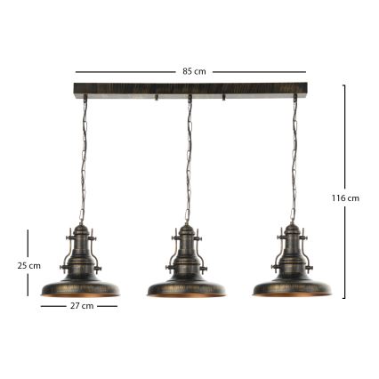 Brilagi - Pakarināmā lustra ar ķēdi PYRONIC 3xE27/40W/230V bronzas/patina