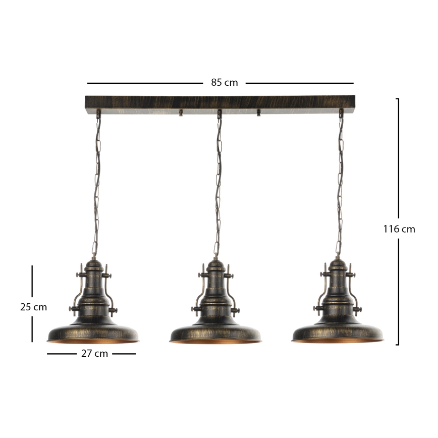Brilagi - Pakarināmā lustra ar ķēdi PYRONIC 3xE27/40W/230V bronzas/patina