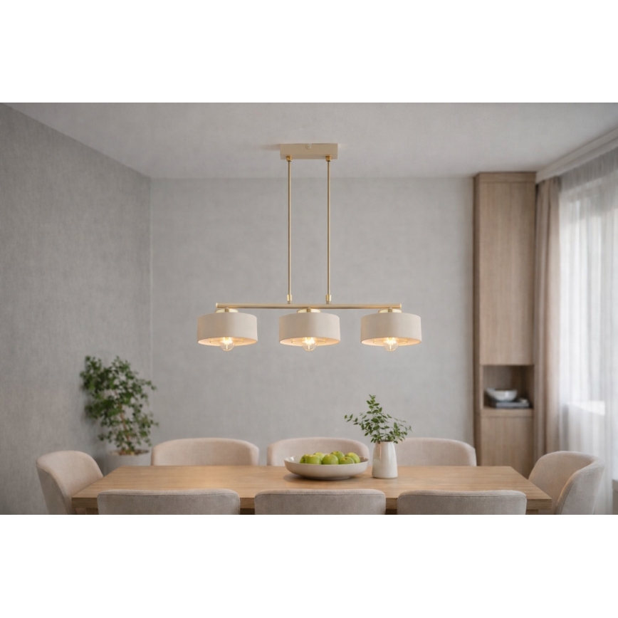 Brilagi - pakarināma lustra uz vada, SPRING 3xE27/60W/230V, bēša/zeltaina