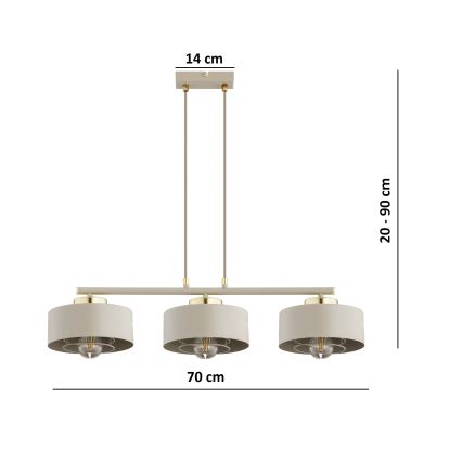 Brilagi - pakarināma lustra uz vada, SPRING 3xE27/60W/230V, bēša/zeltaina