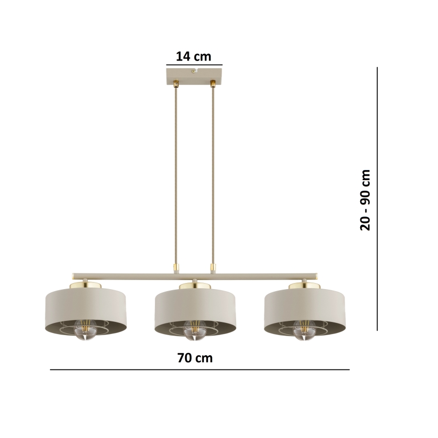 Brilagi - pakarināma lustra uz vada, SPRING 3xE27/60W/230V, bēša/zeltaina