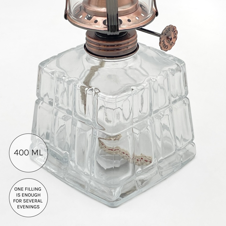 Brilagi - Petrolejas lampa MERLIN caurspīdīga/bronzas/patina