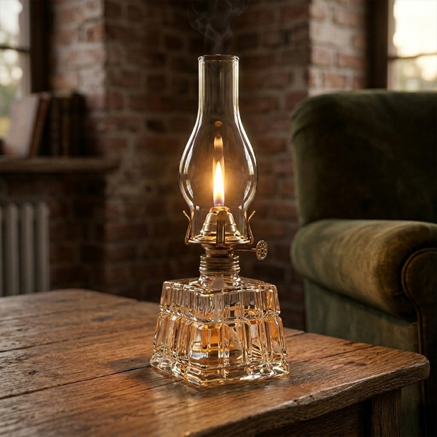 Brilagi - Petrolejas lampa MERLIN caurspīdīga/zelta/patinēta