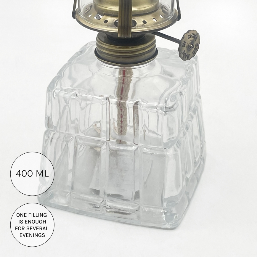 Brilagi - Petrolejas lampa MERLIN caurspīdīga/zelta/patinēta
