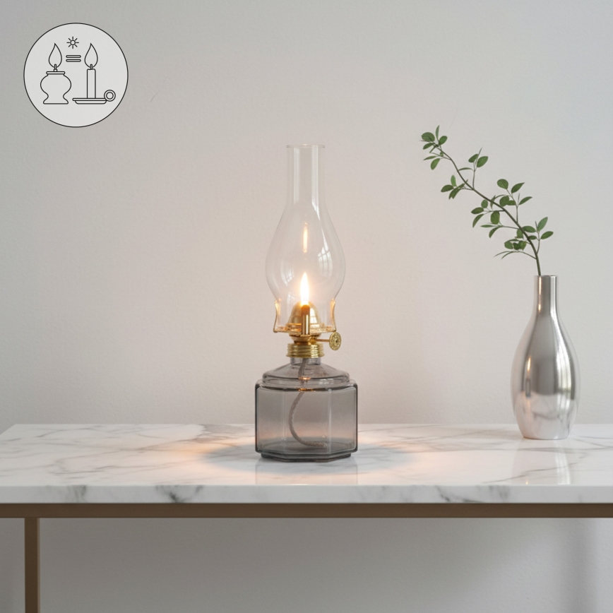 Brilagi - Petrolejas lampa MERLIN dūmakaina/pelēka
