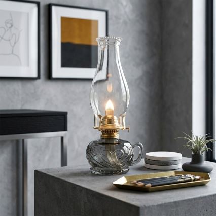 Brilagi - Petrolejas lampa MERLIN dūmota/pelēka