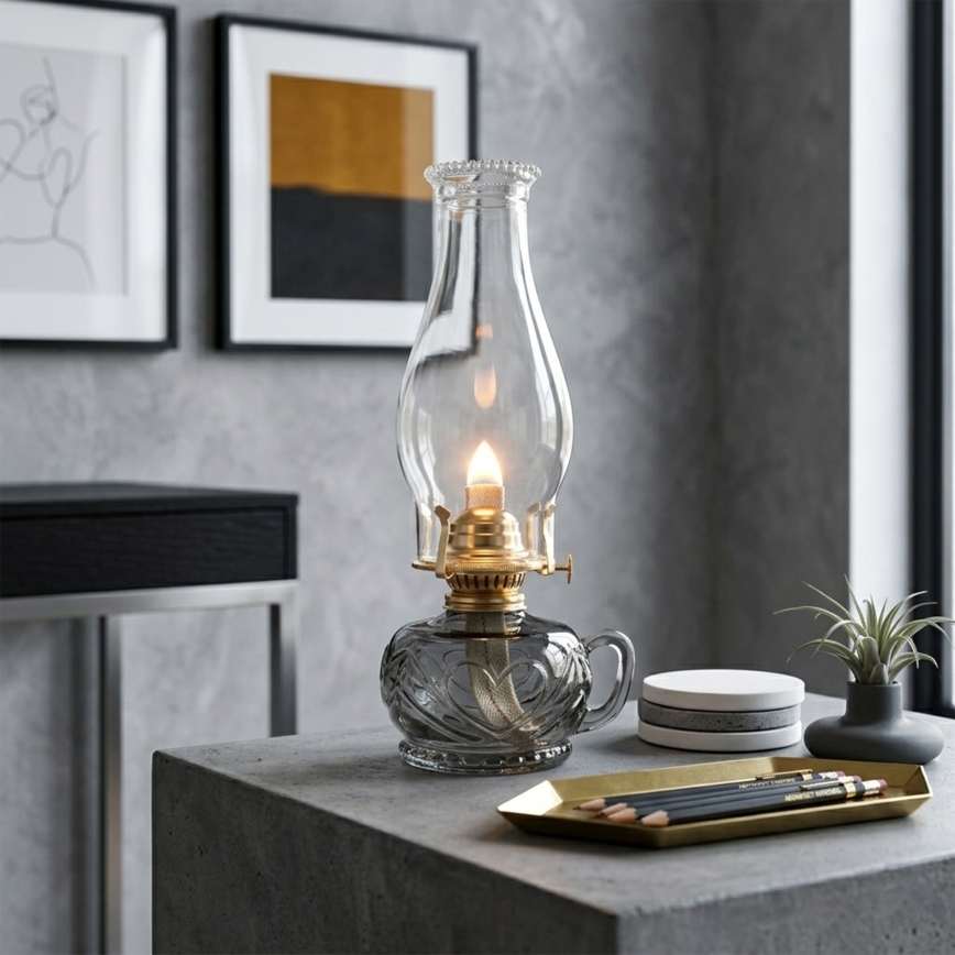 Brilagi - Petrolejas lampa MERLIN dūmota/pelēka