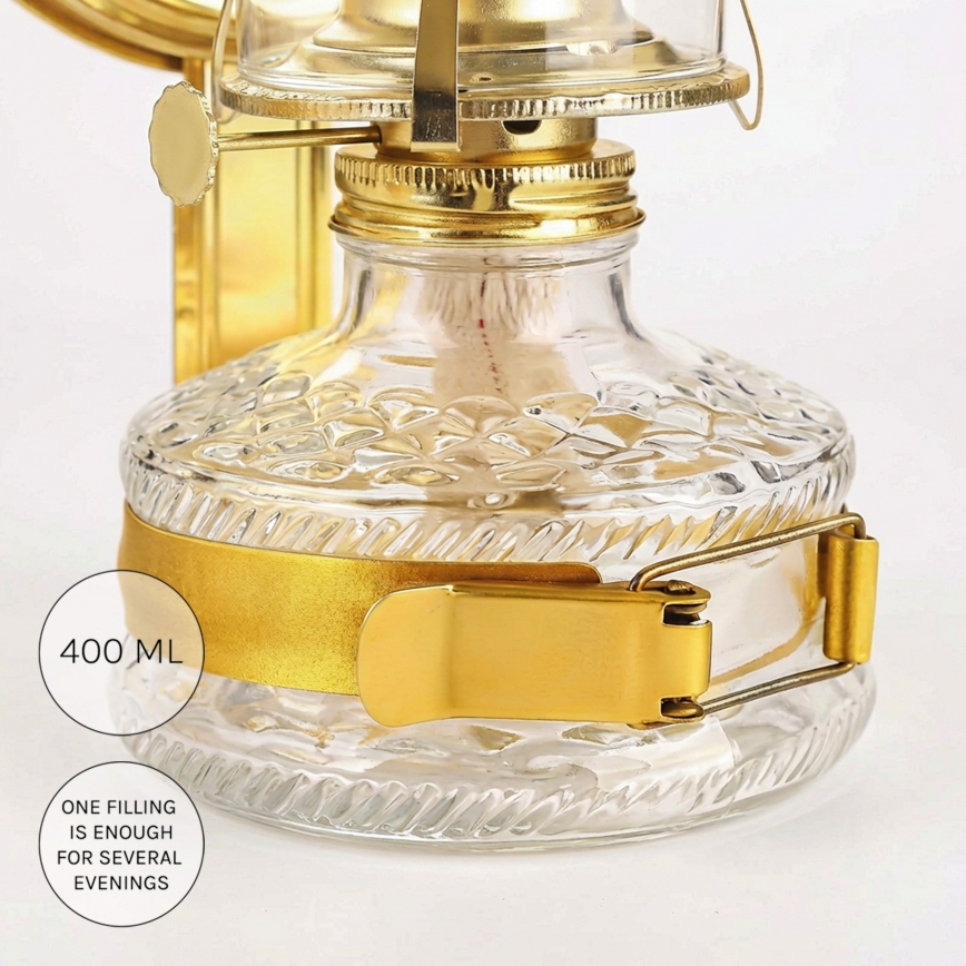Brilagi - petrolejas lampa MERLIN spīdīgi zeltaina