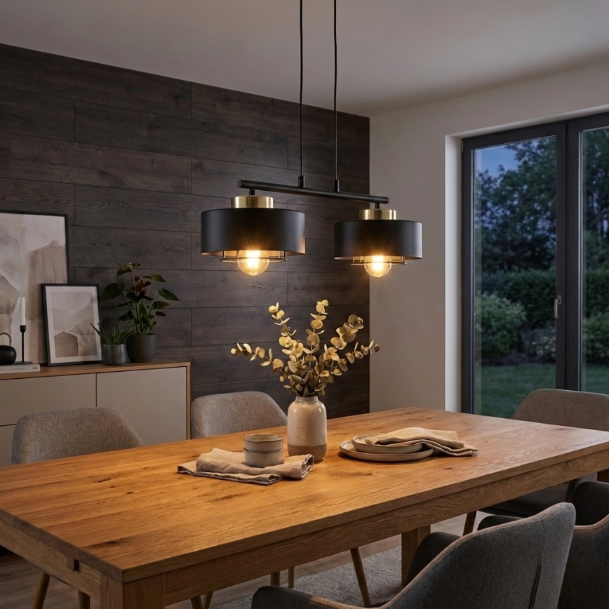 Brilagi - Piekaramā lampa ar vadu SPRING 2xE27/60W/230V melna/zelta