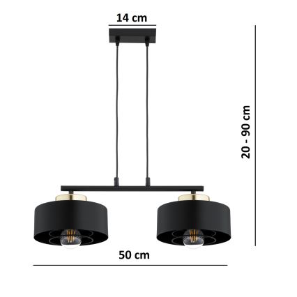 Brilagi - Piekaramā lampa ar vadu SPRING 2xE27/60W/230V melna/zelta